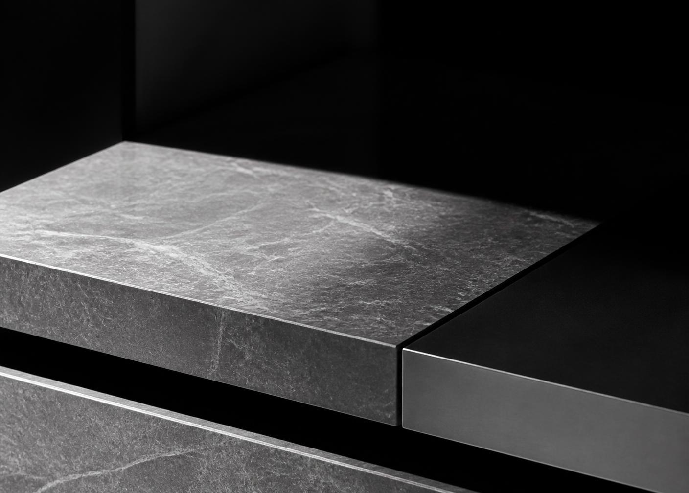 Stacked stone and steel edge in hard light